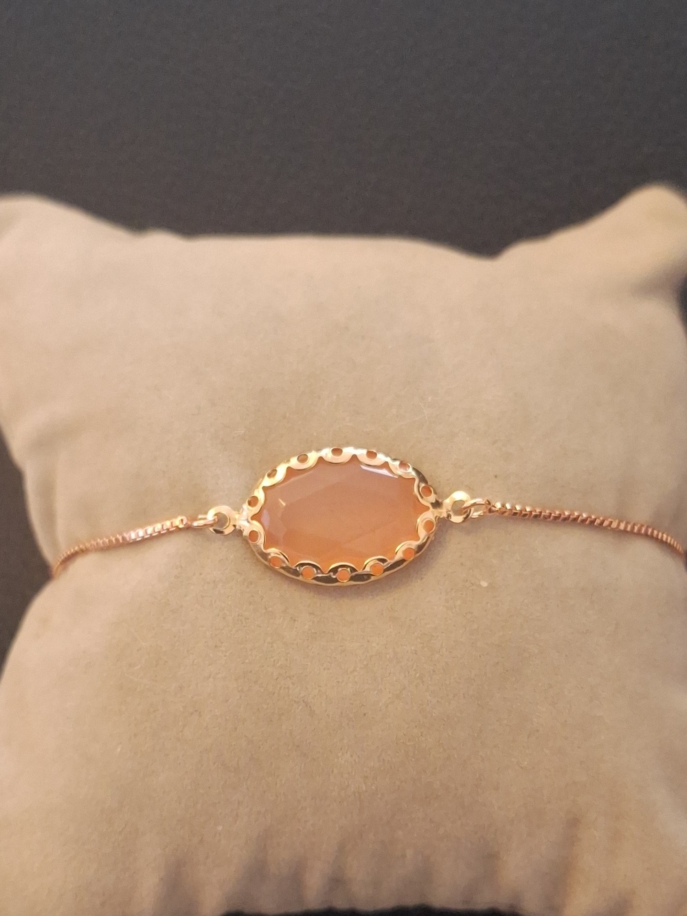 Rose Gold Oval Orange Stone Bracelet ADJUSTABLE CZ Pull